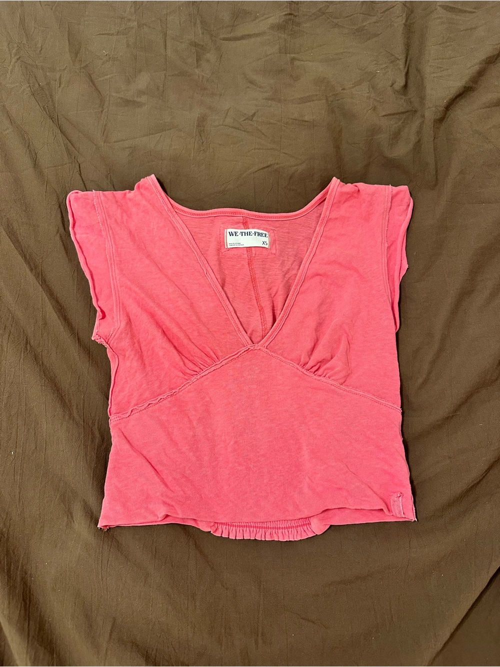 We The Free Coral V-Neck Empire Seam Crop Top